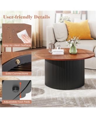 Round Coffee Table with Solid Wood Frame and Top