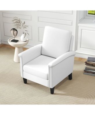 Farmhouse Floral Accent Chair with Solid Wood Legs and High Back