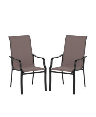 Patio Dining Chairs Set of Two with Wide Seat and Metal Frame