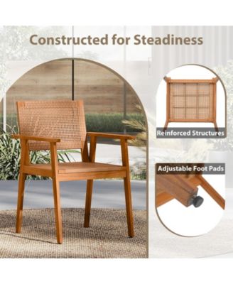 Acacia Wood Patio Dining Chairs Set of Two with Rattan Design