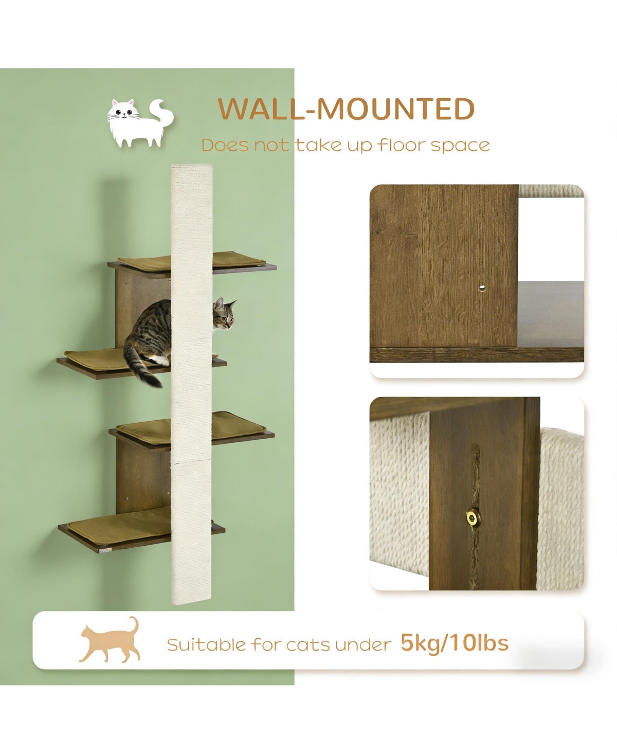 Zeus and Ruta 4 Layer Wall Mounted Cat Climbing Shelves Modern Kitty Condo Tower Space Saving Indoor Cat Furniture
