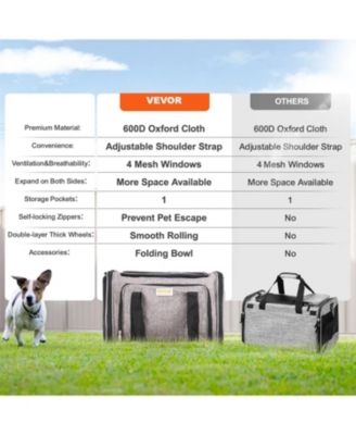 Zeus and Ruta Airline Approved Rolling Cat Carrier With Wheels Telescopic Handle And Shoulder Strap For Pets Under 25lbs Grey