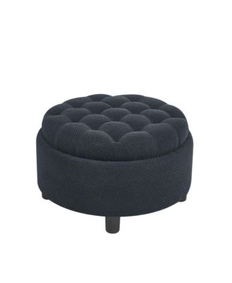 25" Round Storage Ottoman - Tufted Fabric Circle Coffee Table with Removable Top, Footrest Stool for Living Room, Bedroom