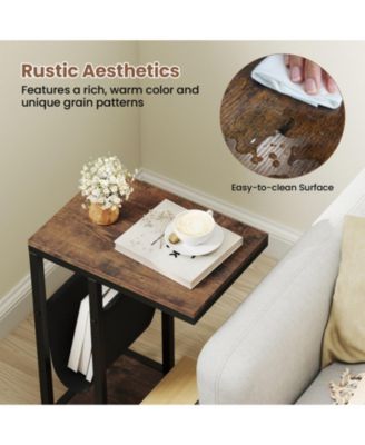 C-Shaped Side Table with Canvas Storage Pouch and Rolling Casters