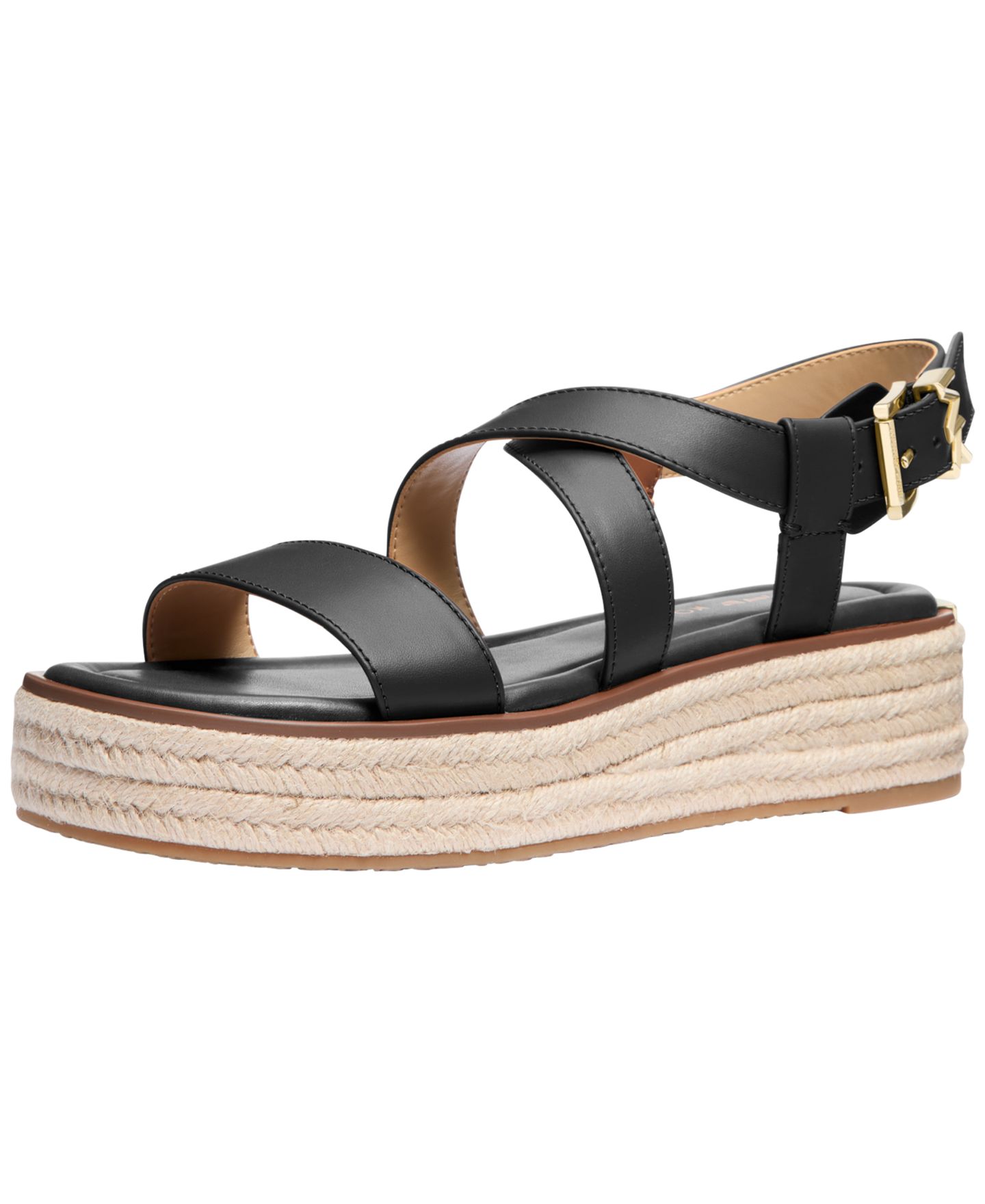 Женские сандалии Michael Kors Lynn Buckle Espadrille, цвет: Чёрный кожаный — фото 5