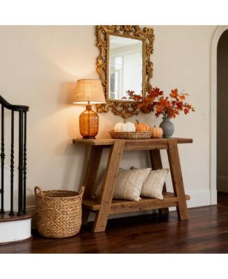  Solid Wood Entryway Table, 2-Tier Farmhouse Console Table with Storage, Narrow Sofa Table Behind Couch