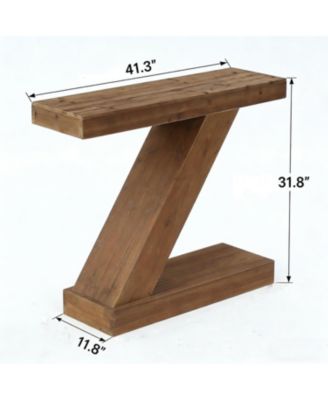41.3” Solid Wood Console Table, Z-Shaped Entryway Table, Mid-Century Modern Sofa Table