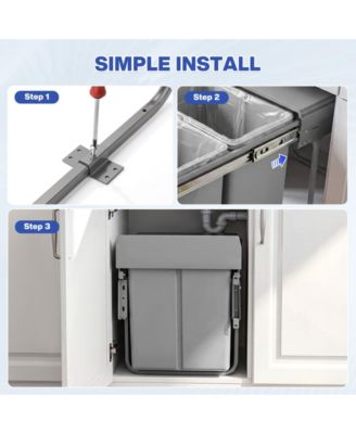  Dual Compartment Under Counter Kitchen Cabinet Pull-Out Trash Can,  Slide-Out Waste Bin with Lid