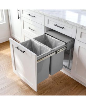  Dual Compartment Under Counter Kitchen Cabinet Pull-Out Trash Can,  Slide-Out Waste Bin with Lid