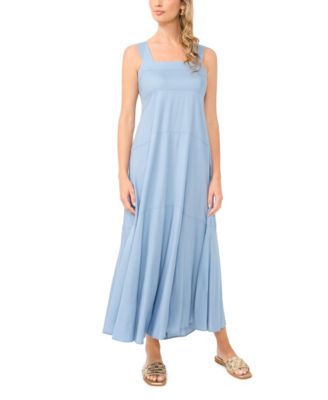 Women's Challis Square-Neck Smocked-Back Sleeveless Maxi Dress