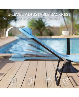 Foldable Reclining Pool and Beach Chair w/ Pillow,