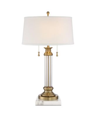Rolland Traditional Table Lamp with Square Marble Riser 30" Tall Antique Brass Crystal Shade for Living Room Home