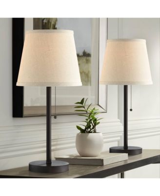 Flesner 20" High Modern Accent Table Lamps Set of 2 USB Port AC Power Outlet Pull Chain Bronze Metal Charging