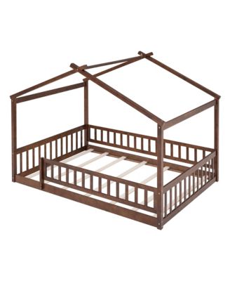 Full Size Wood House Bed Fence