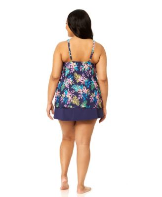 Plus Size Tropical Printed Underwire Tankini Top