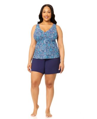Plus Size Printed V-Neck Underwire Tankini Top
