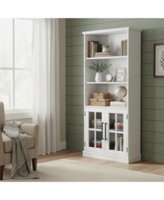 Tall 5 Shelf Bookcase Glass Doors Modern Farmhouse Storage Living Room Office