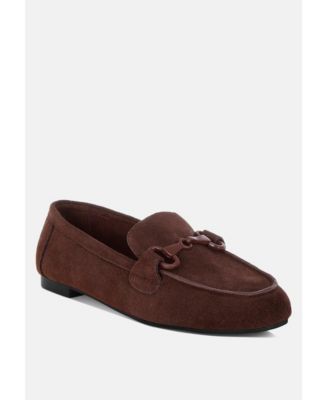 Rag and Co Womens Awen Monochromatic Horsebit Real Suede Loafers