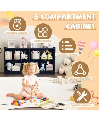 5 Cube Kids Bookcase - Wooden 2-Tier Storage Cabinet, Open Display Book Shelf for School Classroom, Playroom