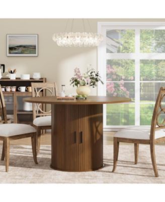 47 Inch Round Dining Table for 4, Kitchen Table Dinner Table with 2-Layer Storage Shelf and Wood Slide Door for Home Dining Room Living Room