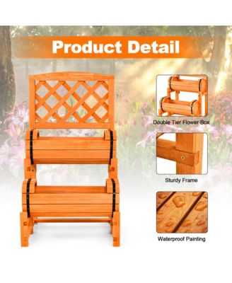 2-Tier Wooden Raised Garden Bed Container w/2 Cylindrical Planter Boxes and Trellis