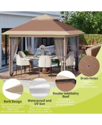 Pop Up Gazebo, 12x12 Outdoor Canopy Tent with Mosquito Netting, Pop Up Canopy Tent with Curtains