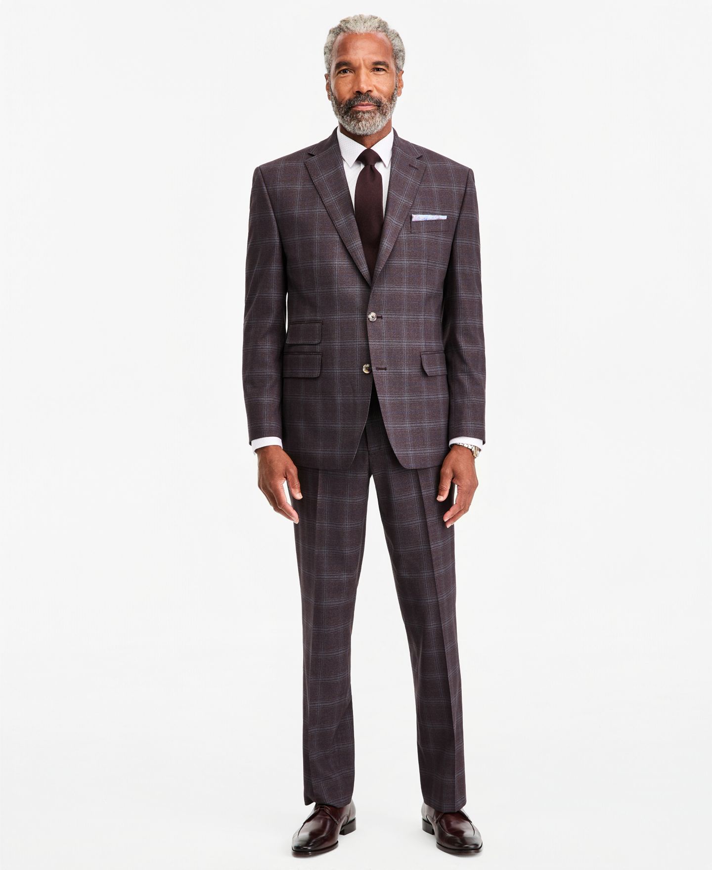 Мужская куртка Tayion Collection Classic-Fit Burgundy Plaid Suit Separate, цвет: Бордовый — фото 2