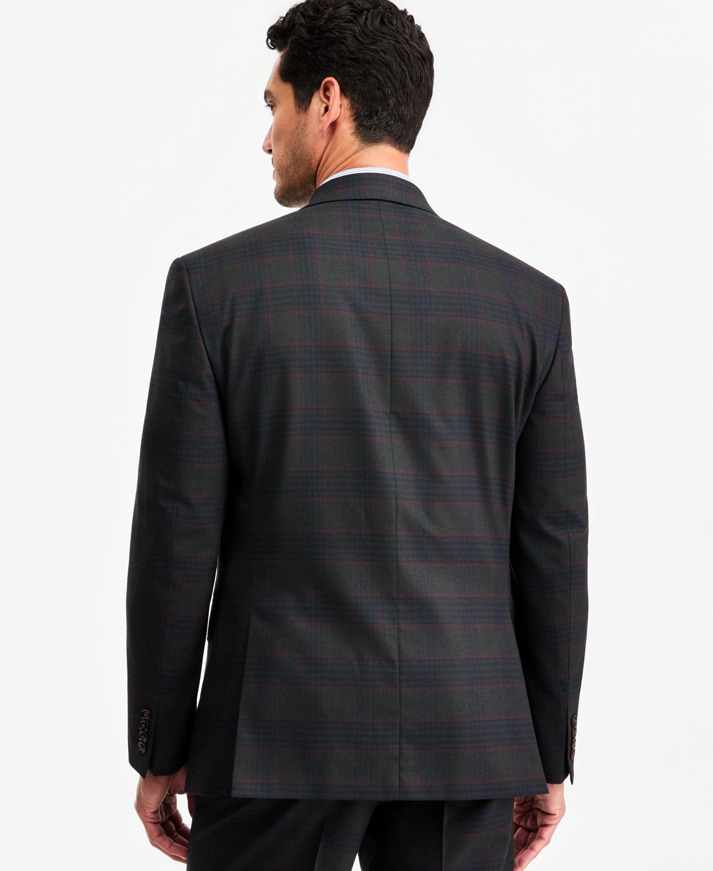Мужская куртка Tayion Collection Classic-Fit Green Plaid Suit Separate Double-Breasted, цвет: Оливковый красный — фото 4