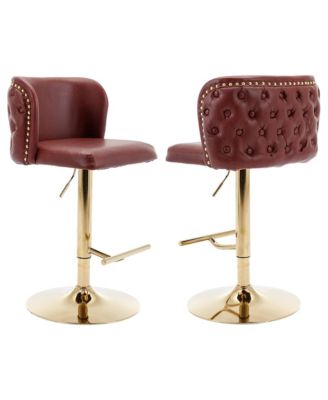 Barstools Set of 2 - Modern PU Leather Bar Stools, Adjustable Swivel Counter Height Chairs with Tufted Backrest for Kitchen Island