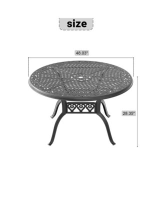 48-inch Cast Aluminum Patio Dining Table with Black Frame and Umbrella Hole