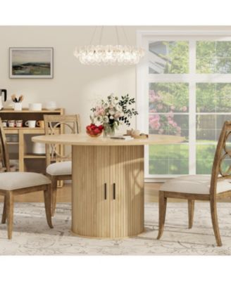 47 Inch Round Dining Table for 4, Kitchen Table Dinner Table with 2-Layer Storage Shelf and Wood Slide Door for Home Dining Room Living Room