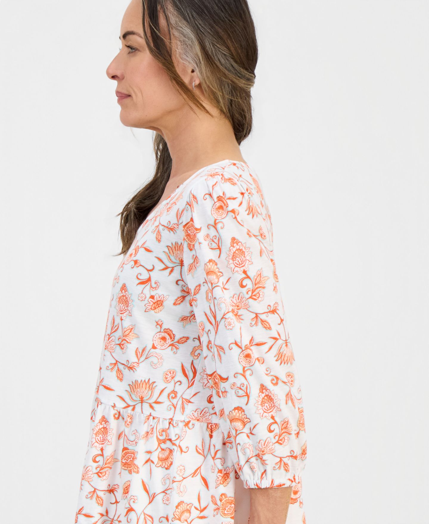 Женский топ Style & Co Printed 3/4-Sleeve V-Neck Peplum Top, цвет: Яркий белый — фото 2