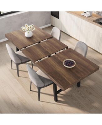 63-83" Extendable Dining Table, Industrial Rectangular Dining Room Table for 6-8 People, Expandable Kitchen Table with Heavy Duty Metal Frame