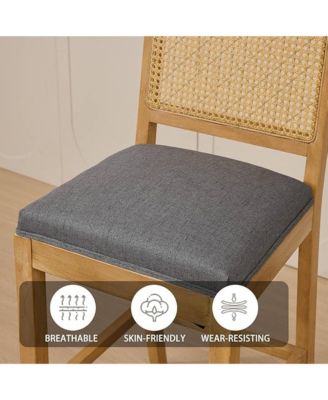 Rattan Bar Stools Set of 2 - Linen Fabric Upholstered, High-Resilience Foam and S-Springs, Counter Height Chairs for Kitchen Island