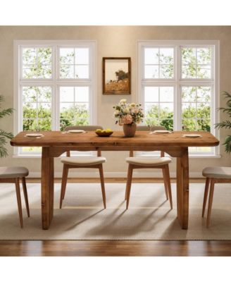 Finmind Solid Wood Dining Table for 4-6 People, Farmhouse Kitchen Table with Sturdy Wooden Legs