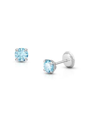 14K Gold Crystal Birthstone Studs Screw Back Earrings