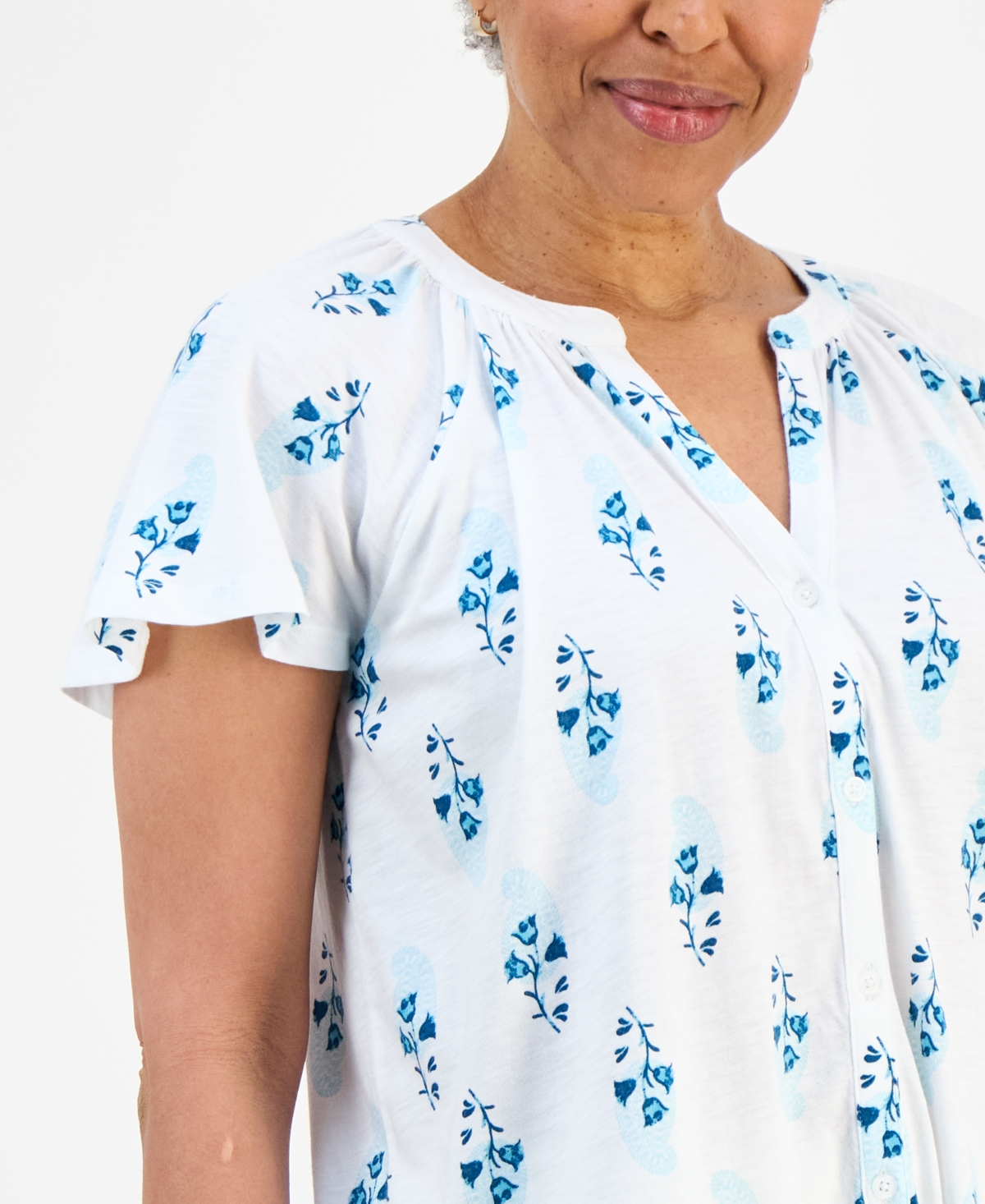 Style & Co Petite Printed Button-Front Short-Sleeve Top, Macy's Exclusive