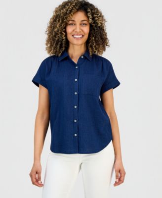 Petite Button-Up Cotton Camp Shirt