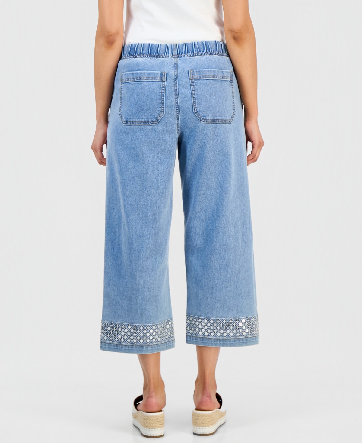 Style & Co Petite High-Rise Wide-Leg Embellished Jeans, Macy's Exclusive