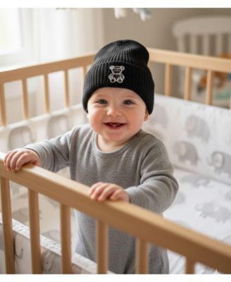 Kids "Plaid Bear" Ribbed Rayon-Blend Embroidered Beanie