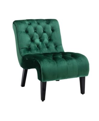 Modern Velvet Accent Chair, Upholstered Fabric Button Reading Chaise with Tufted Back, Wooden Legs, Rolled Edge Design for Living Room