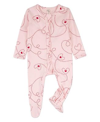 Baby Girls "Entangled Hearts" 100% Cotton Front-Snap Footie