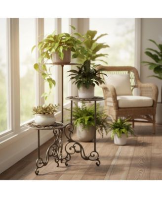 3 Tier Cast Iron Plant Stand Foldable Rustic Metal Shelf 24in Tall Indoor Outdoor Flower Pot Holder Display Rack