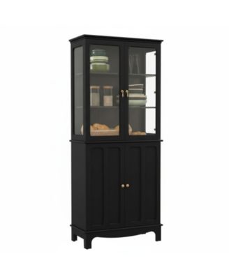 72" Freestanding Kitchen Pantry Storage Cabinet Glass Door Adjustable Shelves Multifunctional Classical