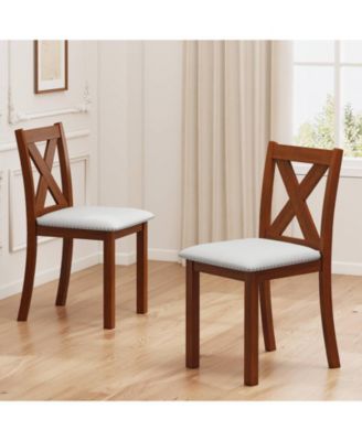Wooden Dining Chair Set of 2 w/Acacia Wood Legs Padded Seat Curved Back