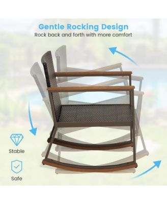 3PCS Patio Rattan Rocking Chair Bistro Set Armrest Cushion Table w/ Storage Shelf