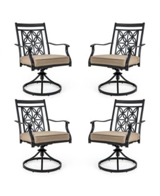 Patio Metal Swivel Chairs Set of 4 Fabric Bistro Rocker Chairs w/ Curved Armrests