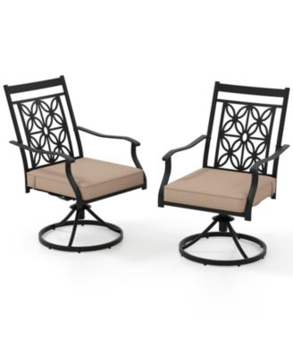 Patio Metal Swivel Chairs Set of 2 Fabric Bistro Rocker Chairs w/ Curved Armrests