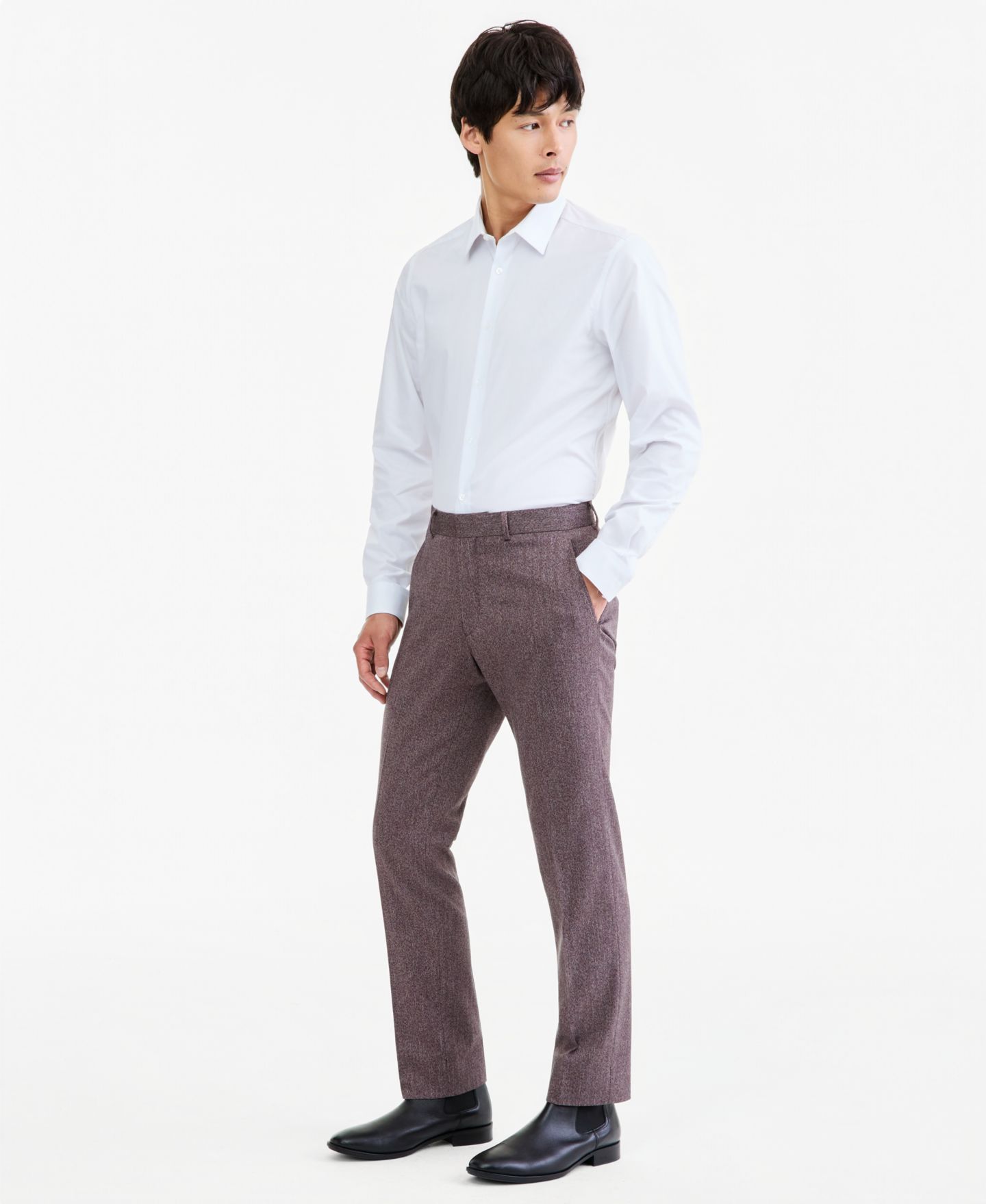 Мужские брюки Kenneth Cole Reaction Eggplant Herringbone Slim Techni-Cole, цвет: Баклажановый — фото 2