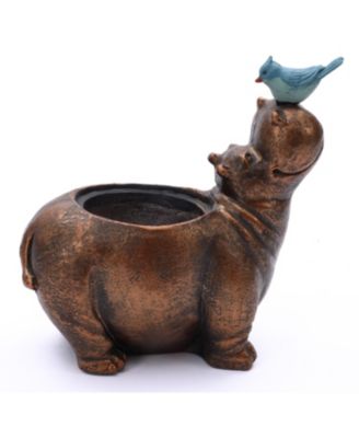Brown Hippo and Blue Bird MgO Flower Pot Planter